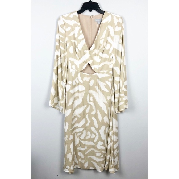 Finders Keepers Mercurial Dress Size Small Midi Cut Out V Neck Cream Casual - Picture 2 of 6